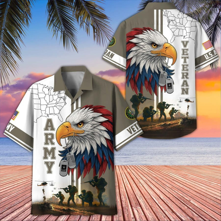 Eagle U.S. Army Veteran Hawaiian Shirt Patriotic Apparel Christmas Gifts For Army Veterans