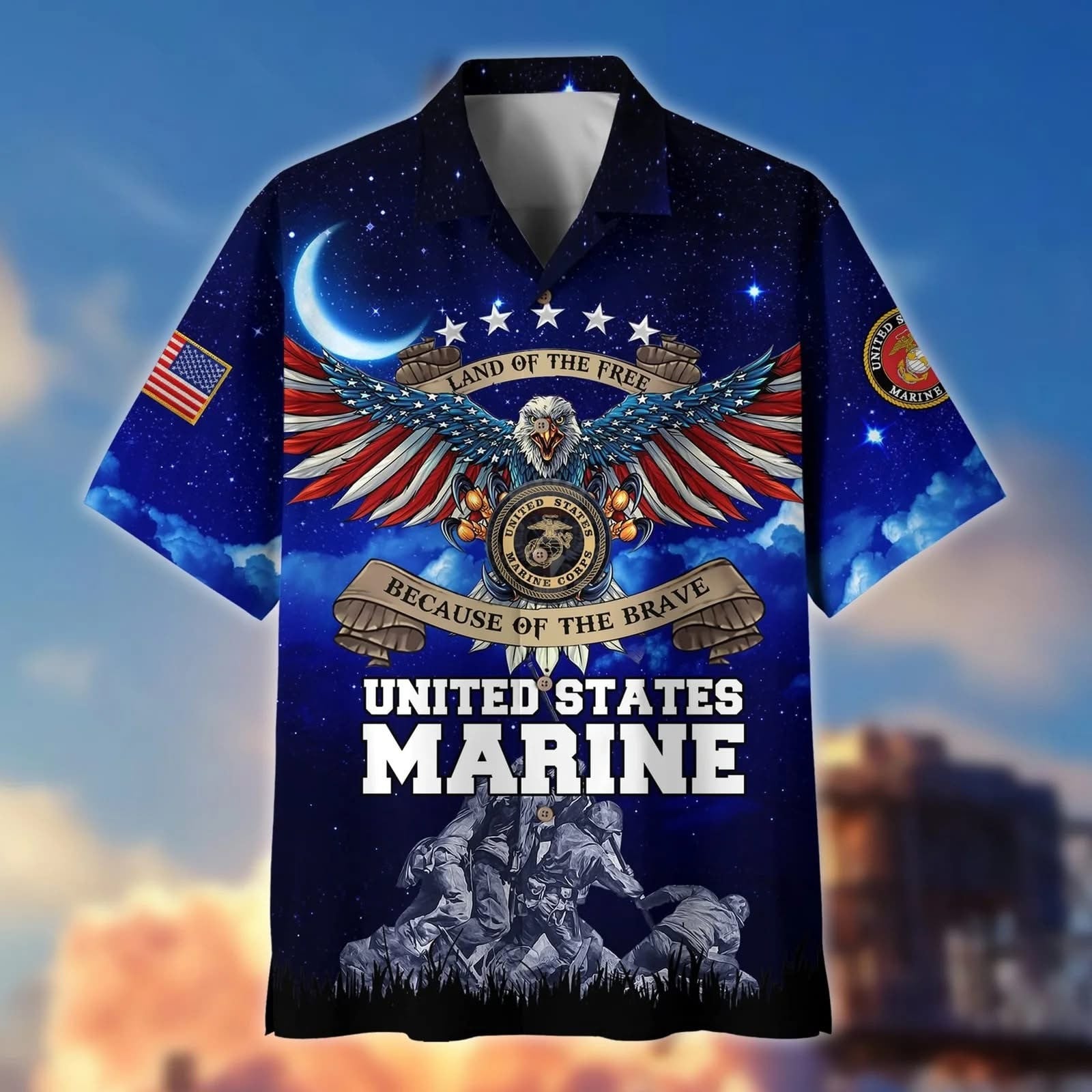 Eagle U.S. Marine Corps Hawaiian Shirt Lan Of Free Because Of The Brave USMC Merch Gifts