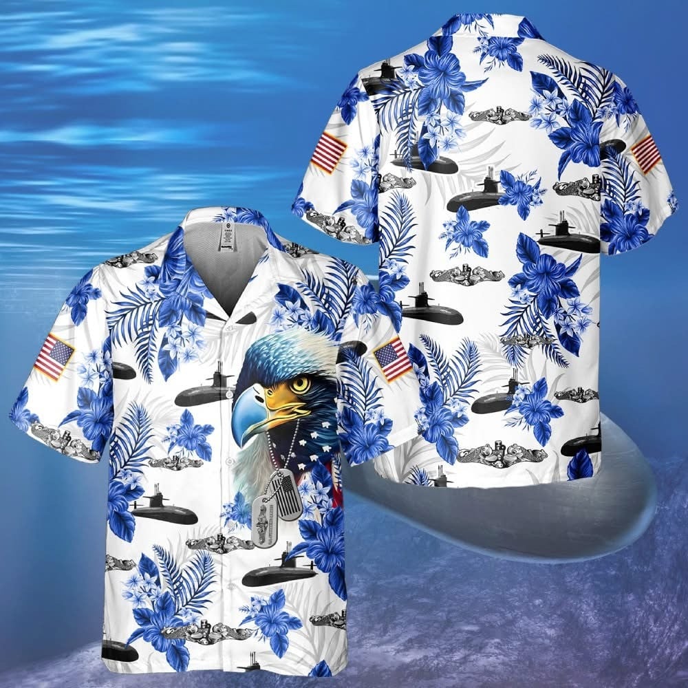 Eagle U.S. Navy Submarine Force Hawaiian Shirt Hibiscus Aloha Shirt Submarine Gift Ideas