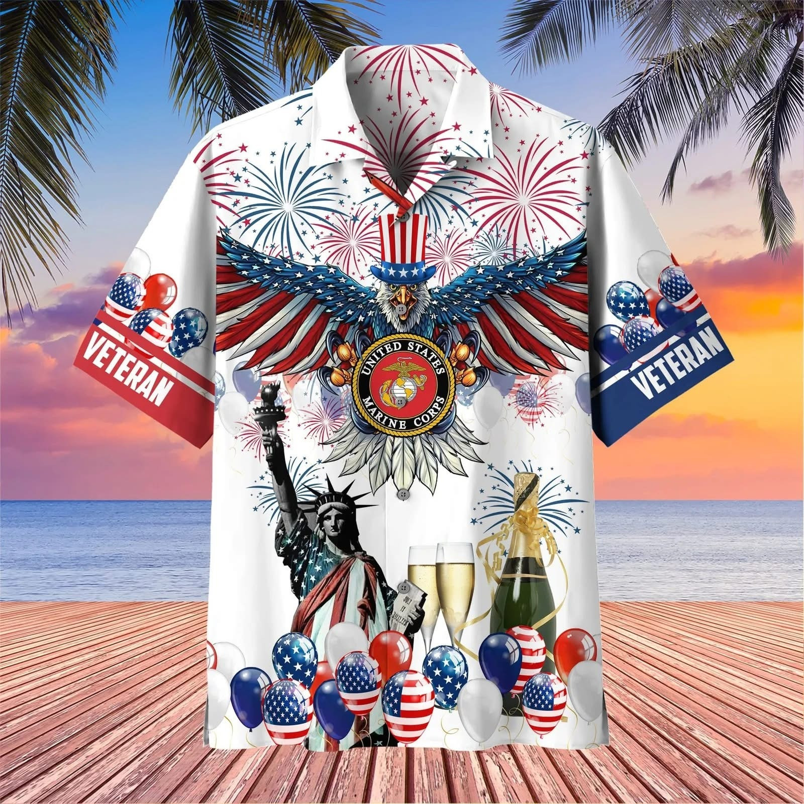 Eagle United States Marine Corps Hawaiian Shirt Firework 4Th Of July Patriotic USMC Apparel