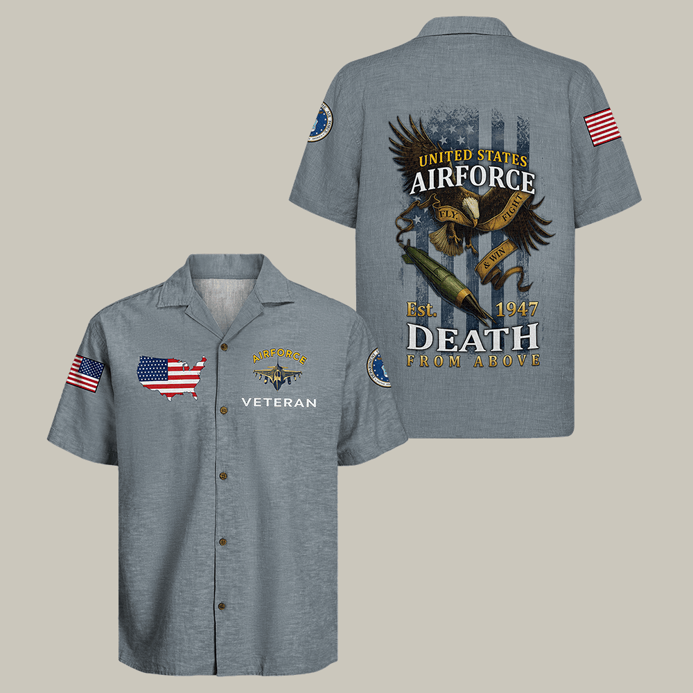 Eagle US Air Force Hawaiian Shirt Aim High Fly Fight Win Veteran Support Shirt Patriotic Gift Idea