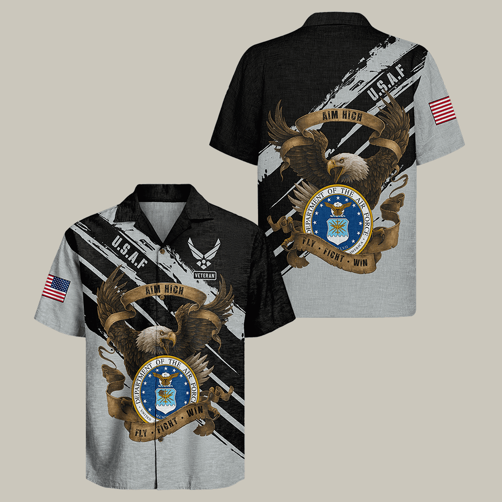 Eagle US Air Force Hawaiian Shirt Fly Fight Win Tactical Military Aesthetic 2026 Clothes Veteran Gift