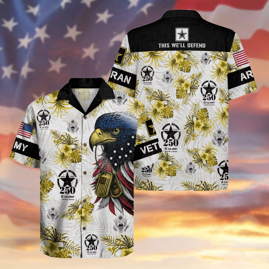 Eagle US Army Veteran 250th Anniversary Hawaiian Shirt Gifts For Retired Military Men