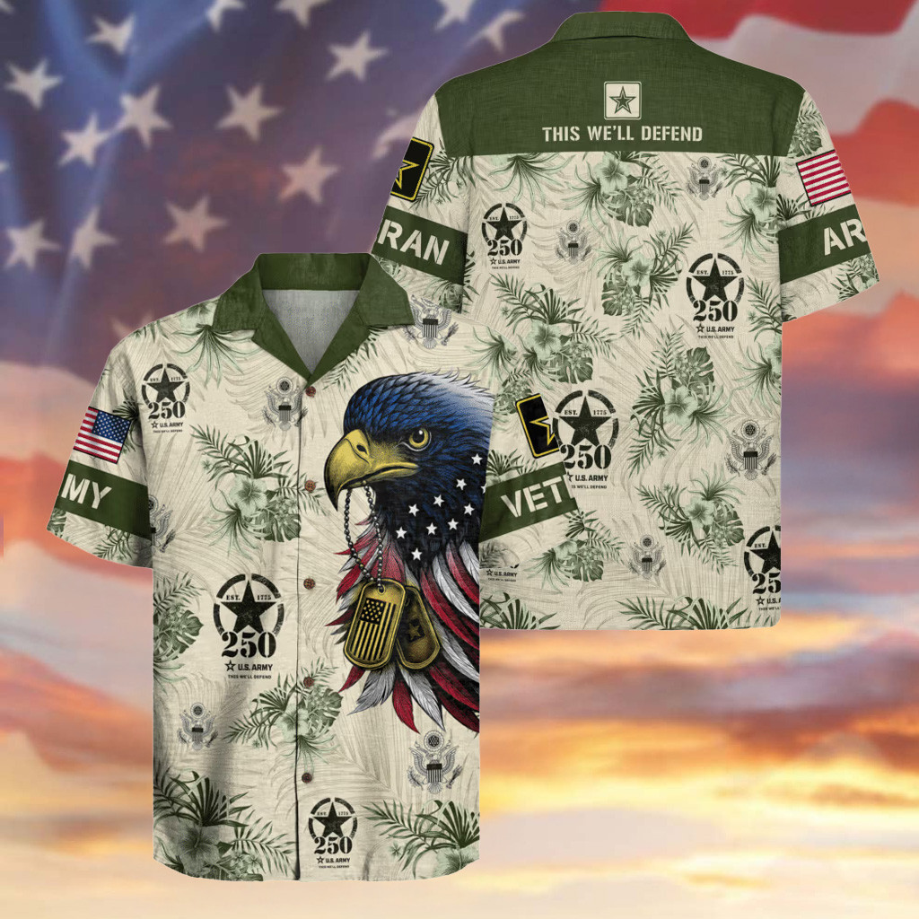 Eagle US Army Veteran 250th Anniversary Hawaiian Shirt Military Clothing Gifts For Dad