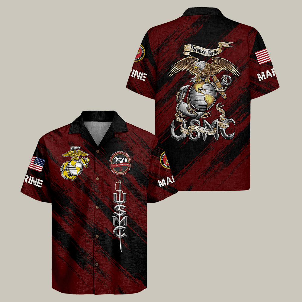Eagle US Marine Corps 250th Anniversary Hawaiian Shirt Semper FIdelis Clothes USMC Present