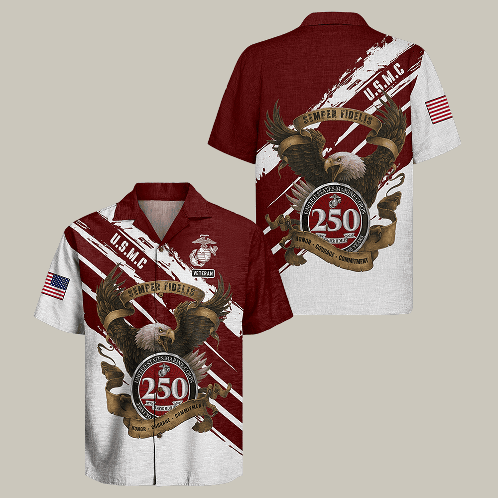 Eagle US Marine Corps 250th Anniversary Hawaiian Shirt Semper Fidelis USMC Shirt Veteran Gift