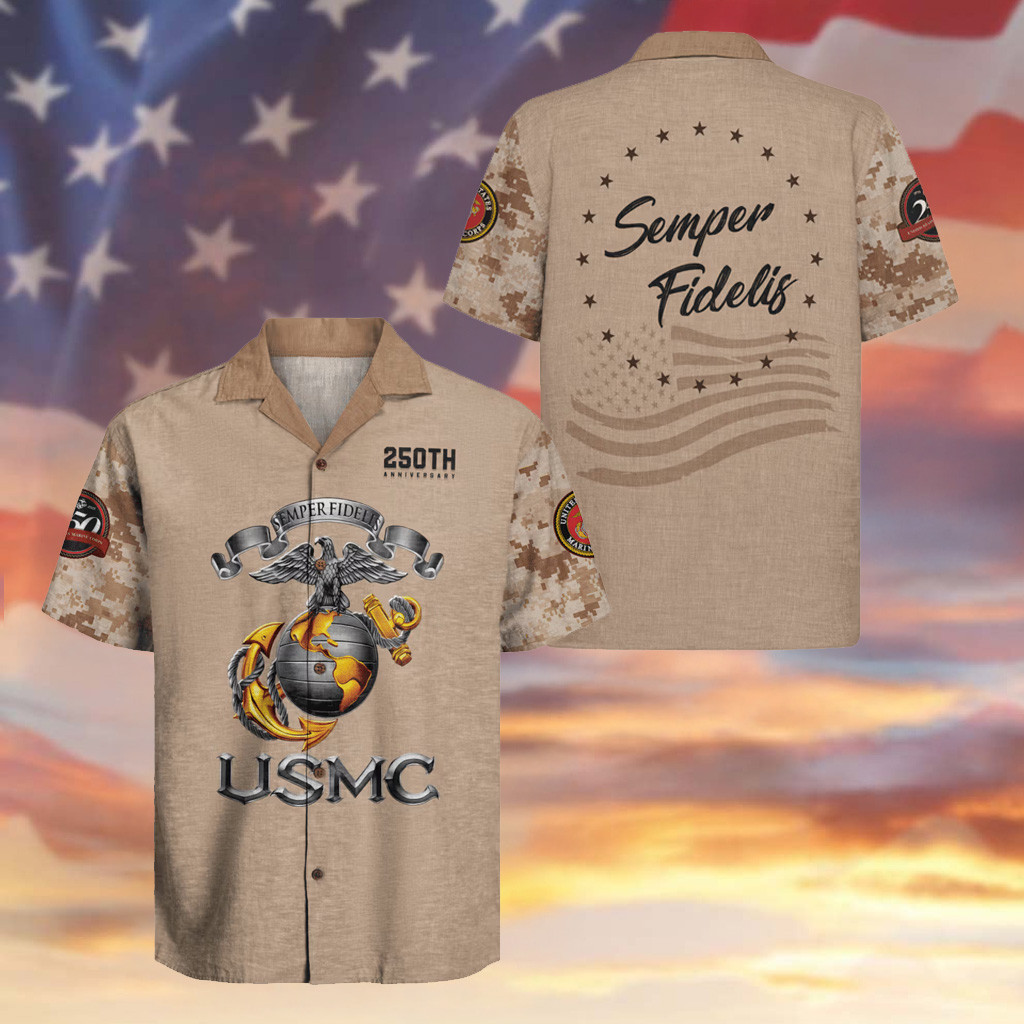 Eagle US Marine Corps 250th Years Anniversary Hawaiian Shirt Semper Fidelis Clothes
