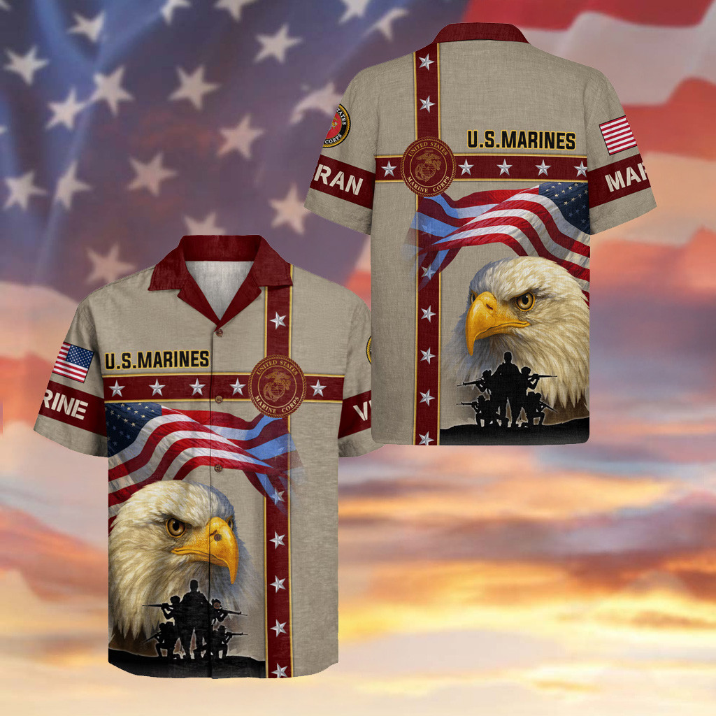 Eagle US Marines 250 Years Of Service Hawaiian Shirt Soldier USA Flag Aloha Shirt Veteran Gifts
