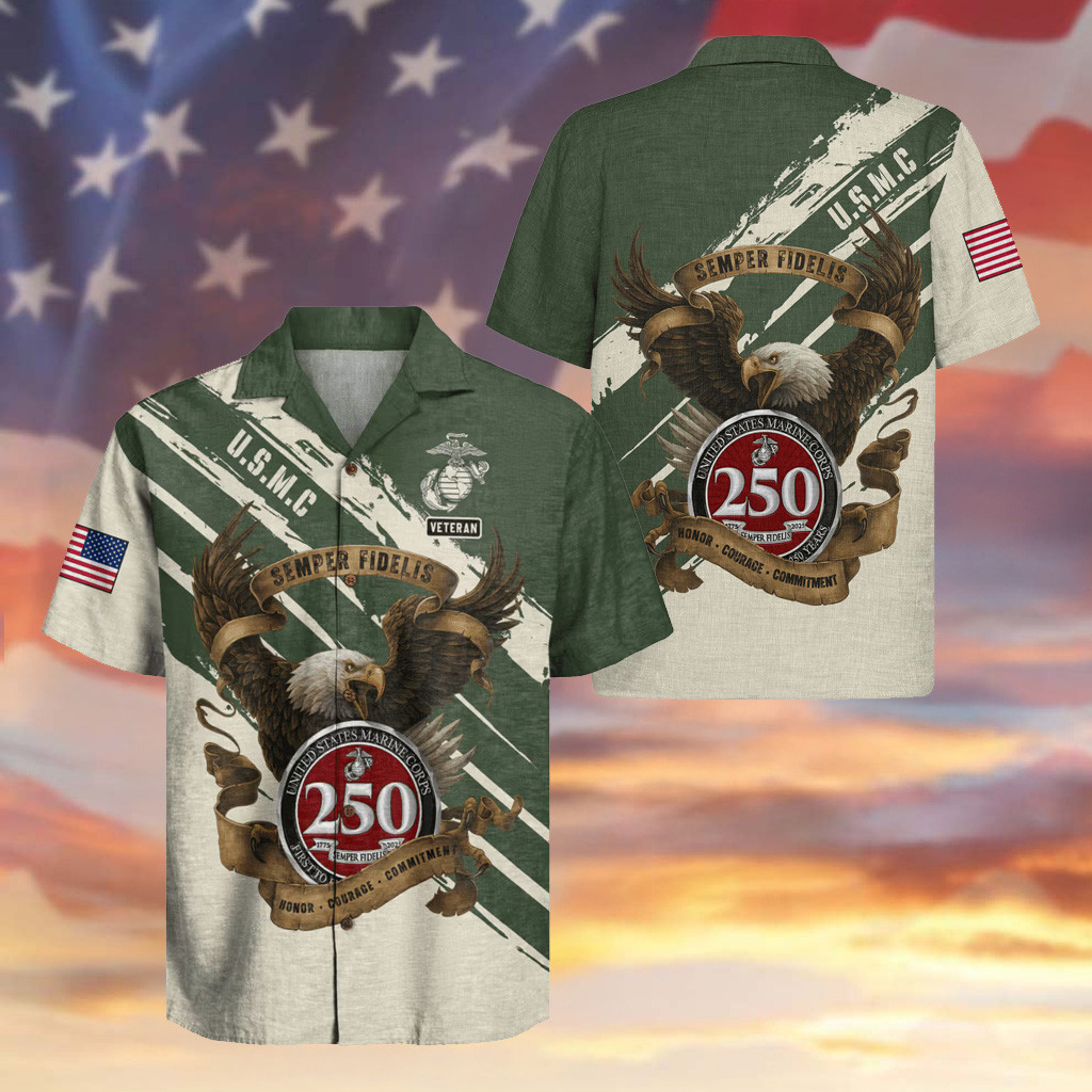 Eagle US Marines Hawaiian Shirt Semper Fidelis 250th Anniversary Aloha Shirt Veteran Gifts