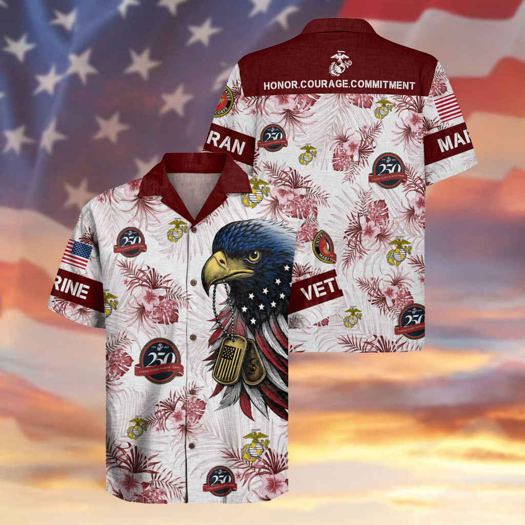 Eagle US Marines Veteran Hawaiian Shirt 250 Years Dog Tags Military Shirt Gifts For Patriots