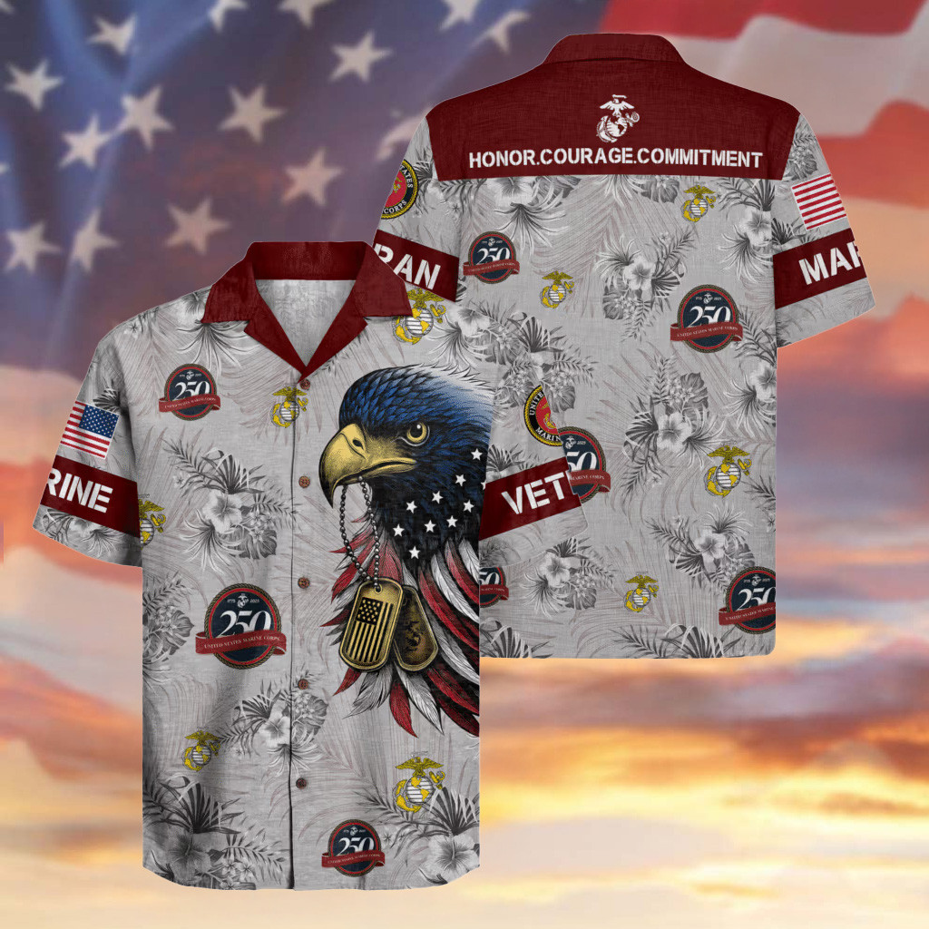 Eagle US Marines Veteran Hawaiian Shirt Honor Courage Commitment USMC Merch Gifts_