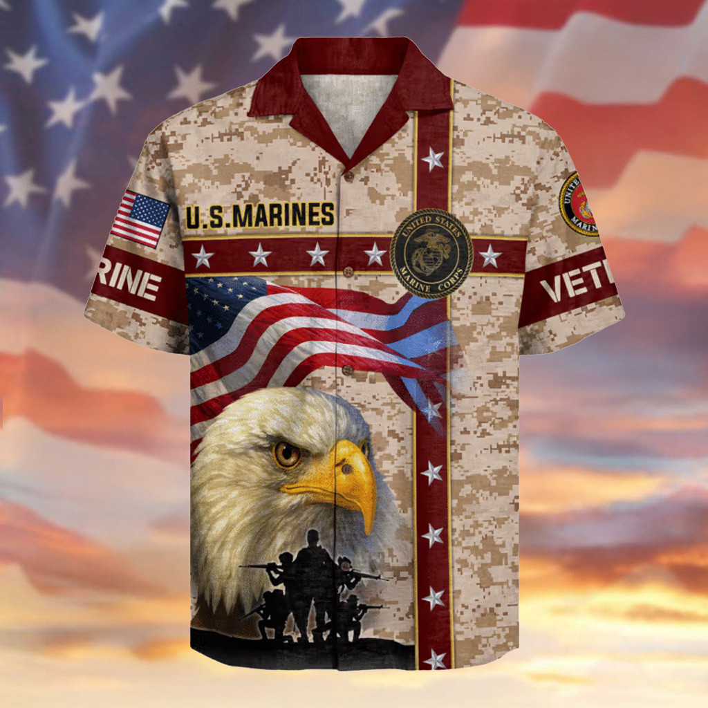 Eagle US Marines Veteran Hawaiian Shirt Soldier And USA Flag Aloha Shirt Gifts For Patriots