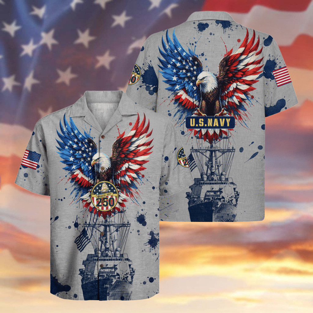 Eagle US Navy 250th Anniversary Hawaiian Shirt Military Honor Merch Gifts For Veterans