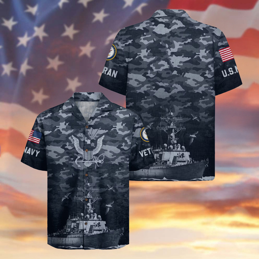 Eagle US Navy Veteran 250th Anniversary Camo Hawaiian Shirt Gifts For Navy Veterans