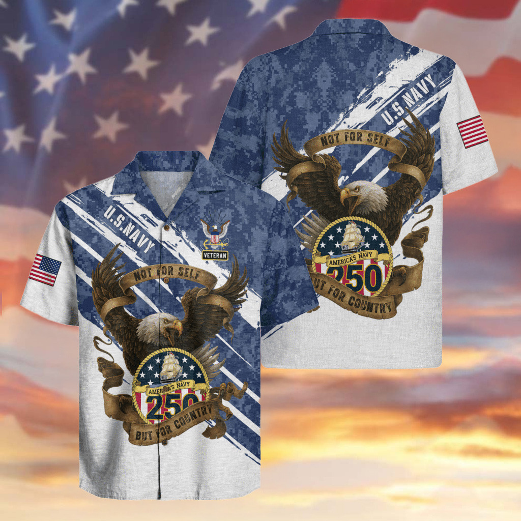 Eagle US Navy Veteran 250th Anniversary Hawaiian Shirt Patriotic Clothing Gifts For Navy Vets