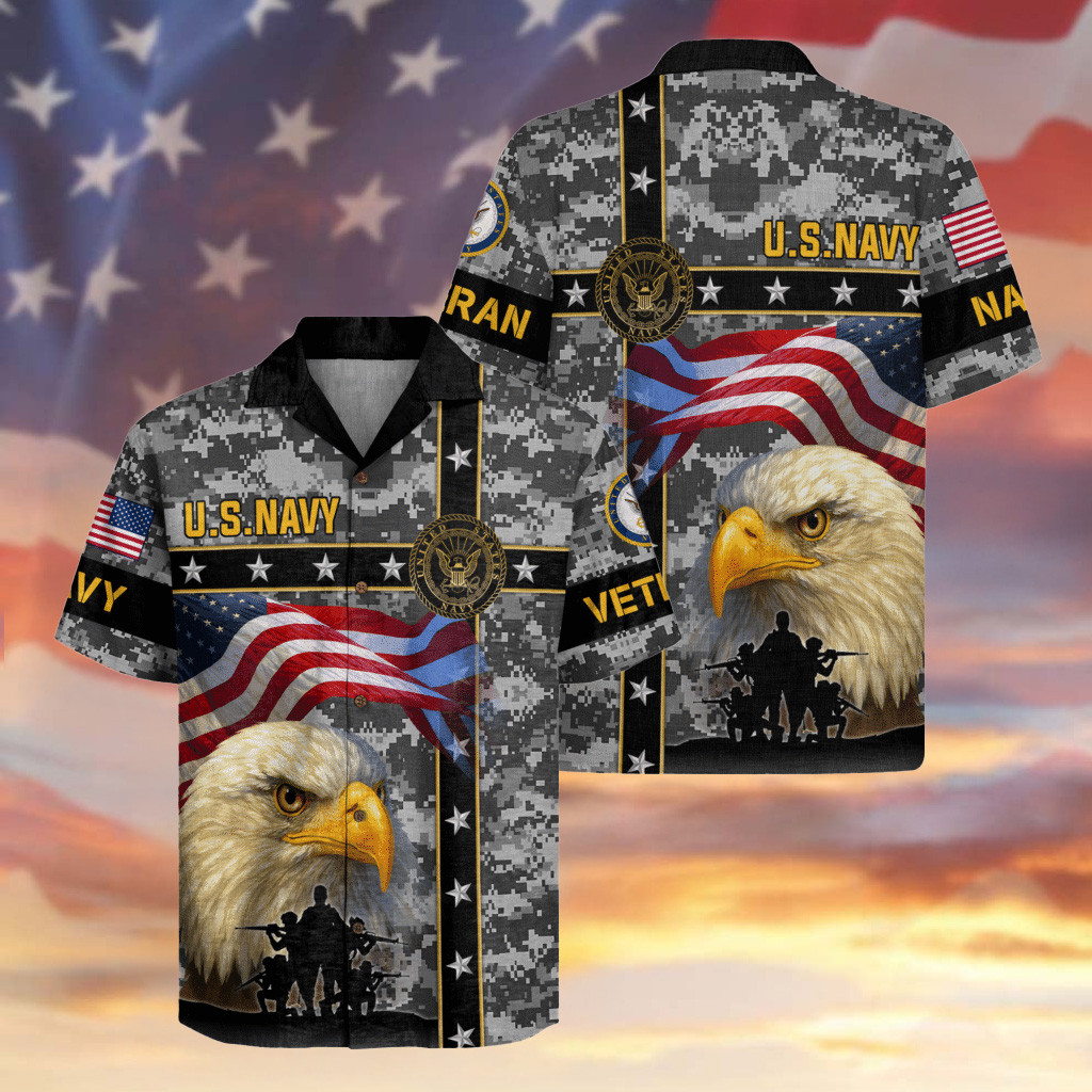 Eagle US Navy Veteran Camo Hawaiian Shirt Men_s Patriotic Apparel Navy Christmas Gifts