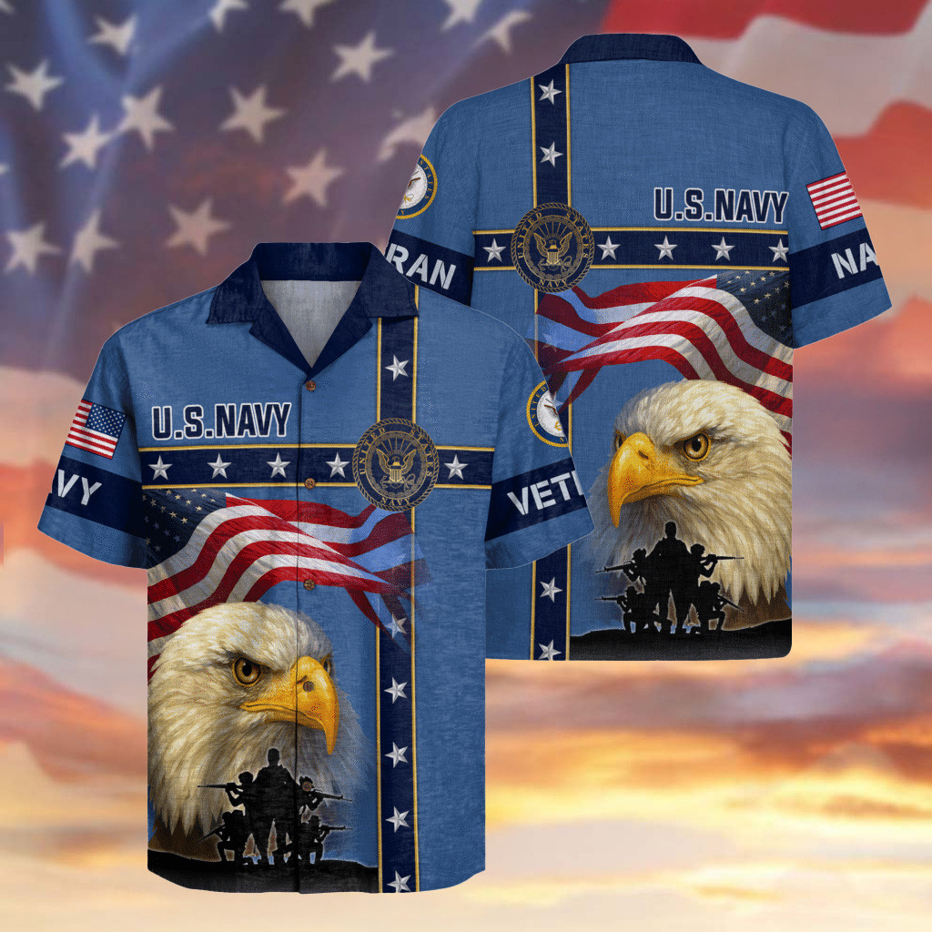 Eagle US Navy Veteran Hawaiian Shirt Patriotic Apparel Best Gifts For Navy Veterans