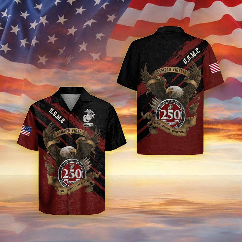 Eagle USMC 250Th Anniversary Hawaiian Shirt USMC Semper Fi Shirt Gifts For Marine Veterans