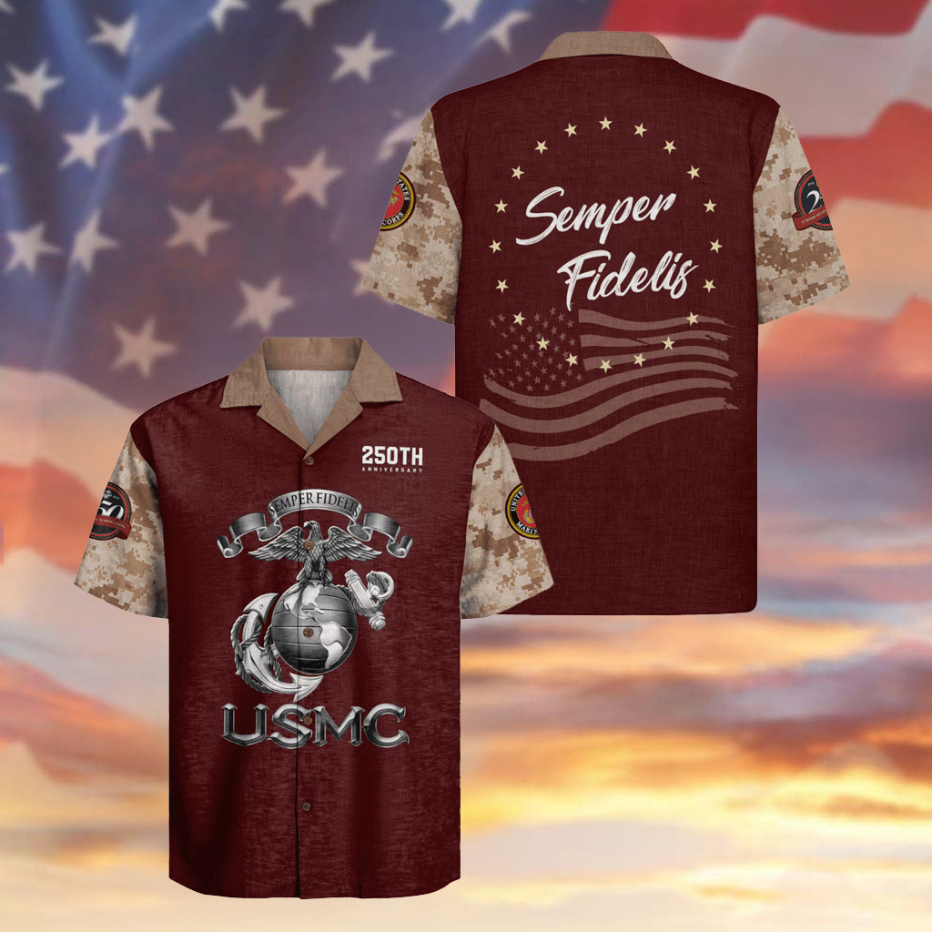 Eagle USMC 250th Years Anniversary Hawaiian Shirt Semper Fi USA Flag Memorial Clothes
