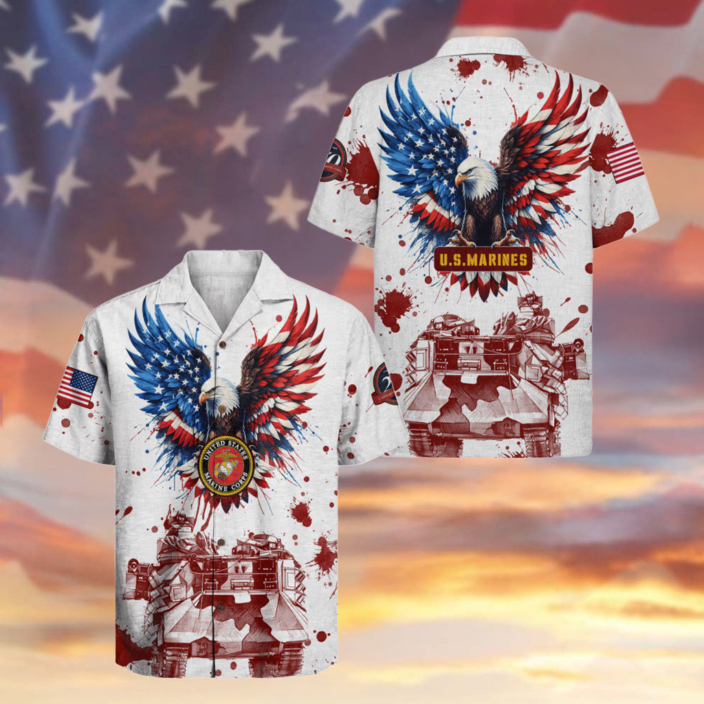 Eagle USMC 250th Years Anniversary Hawaiian Shirt Tank USA Flag Proud Veteran Aloha Shirt