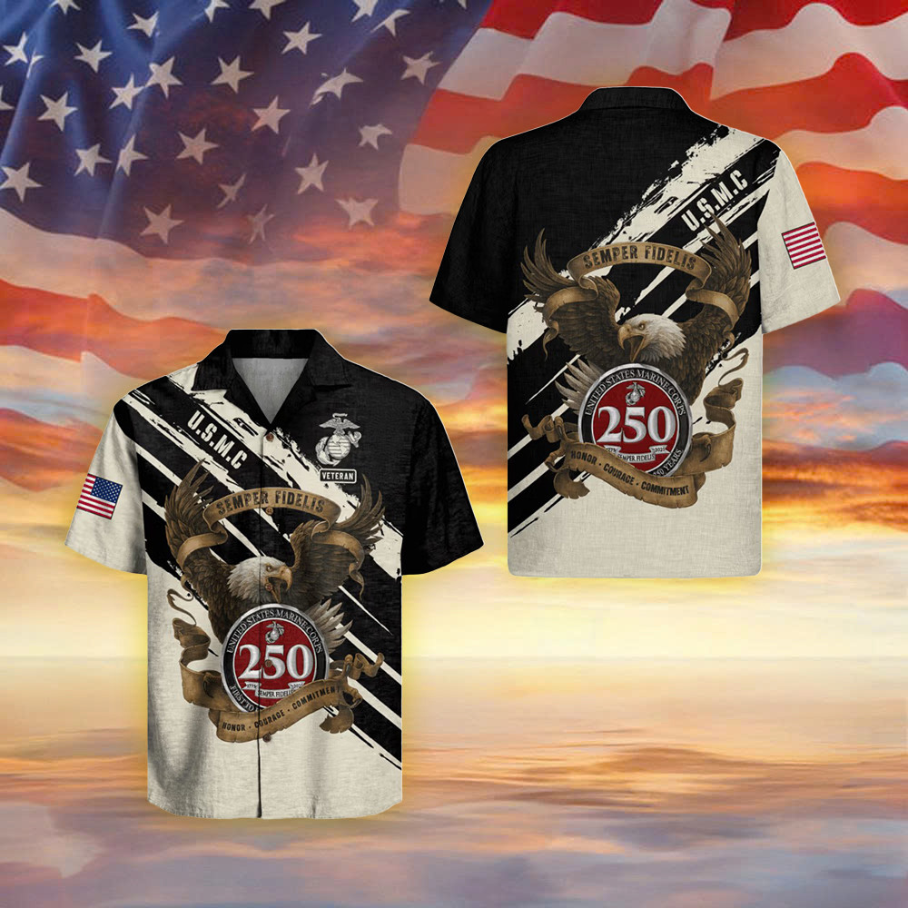 Eagle USMC Semper Fidelis Hawaiian Shirt Honor Courage Commitment Shirt Marine Veterans Gifts