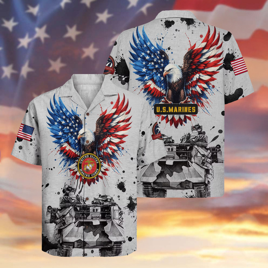 Eagle USMC Veteran 250 Years Anniversary Hawaiian Shirt Tank USA Flag Aloha Shirt Military Gifts