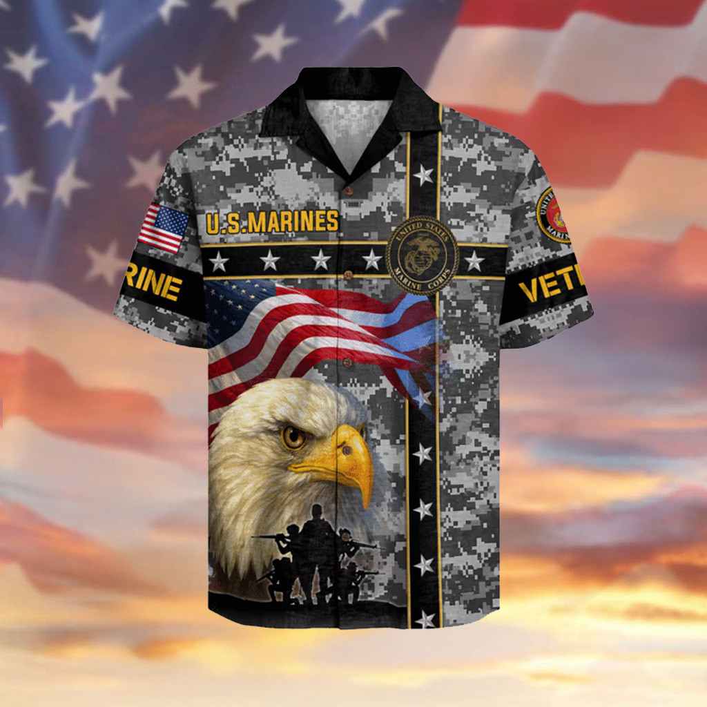 Eagle USMC Veteran 250 Years Of Service Hawaiian Shirt US Marine Corps Aloha Shirt Apparel