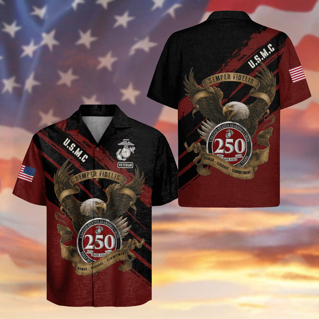 Eagle USMC Veteran Hawaiian Shirt 250 Years Honor Courage Commitment Patriotic Shirt Gifts