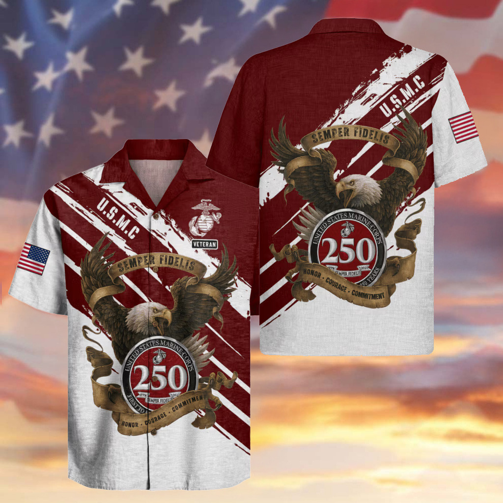 Eagle USMC Veteran Hawaiian Shirt 250th Anniversary Apparel Christmas Gifts For Him