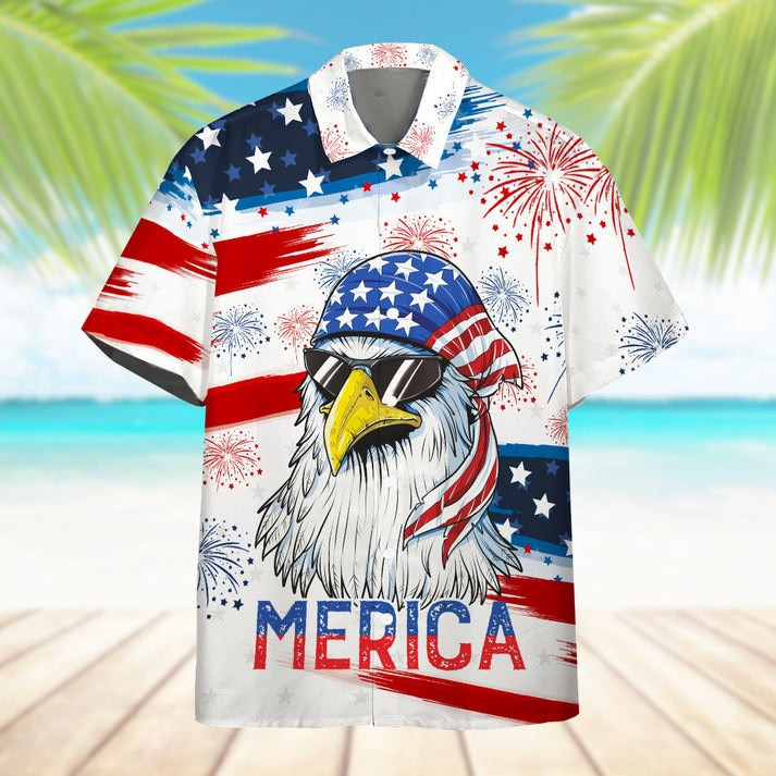 Eagle With Sunglasses Merica Hawaiian Shirt American Flag Aloha Shirt Gifts For Patriots