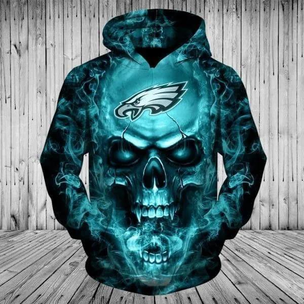 Eagles Philadelphia Skull Fire NFL 3D All Over Print Hoodie