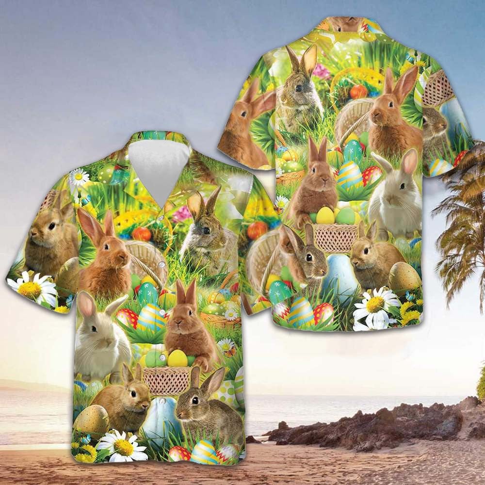 Easter Bunnies Hawaiian Shirt Easter Sunday 2024 Cool Button Up Shirt Gifts For Boyfriend