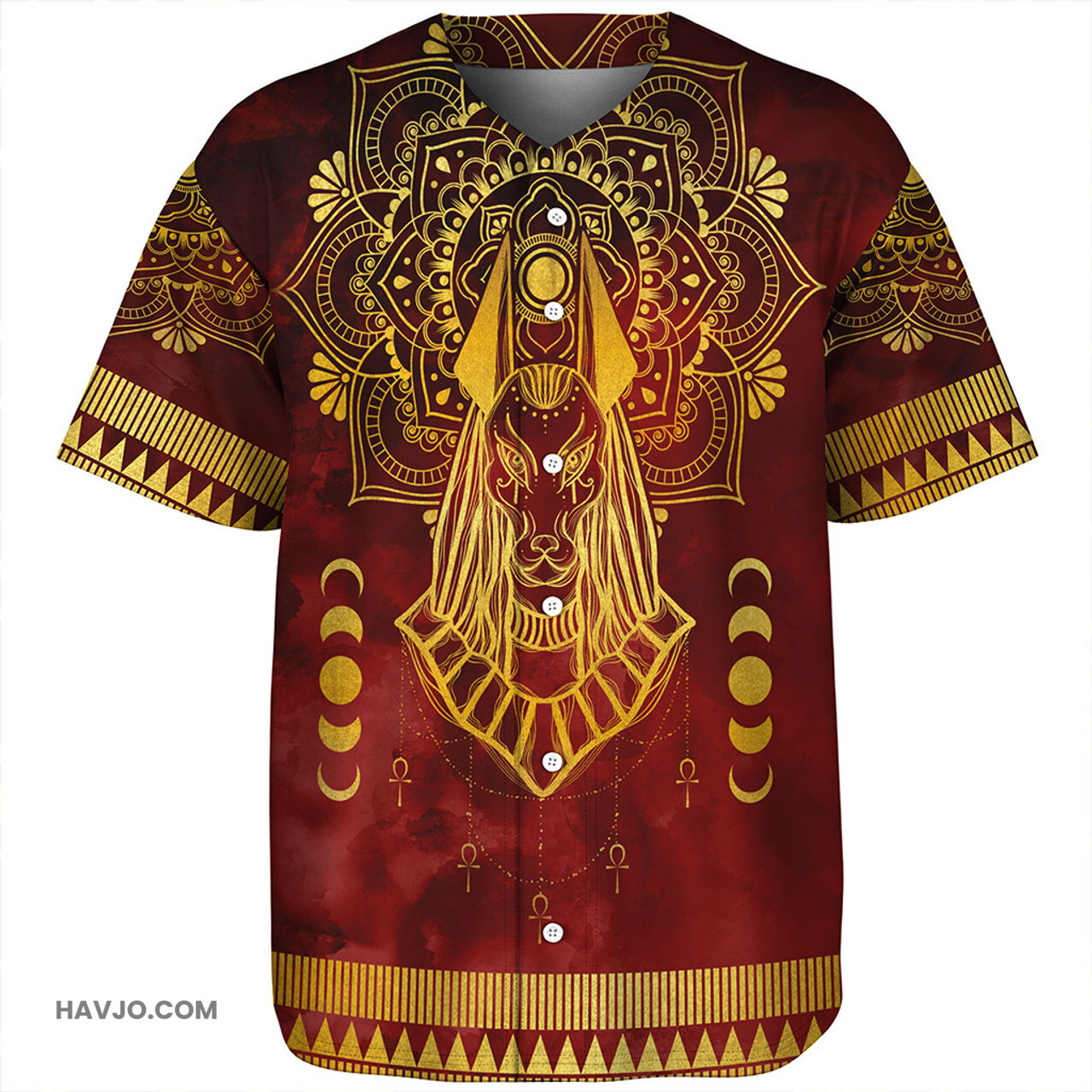 Egyptian Anubis Pattern In Red Baseball Jersey