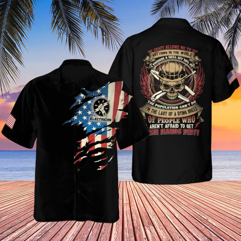 Electrician Beach Hawaiian Shirt Gothic Skull Aloha Shirt Gift For Electrician