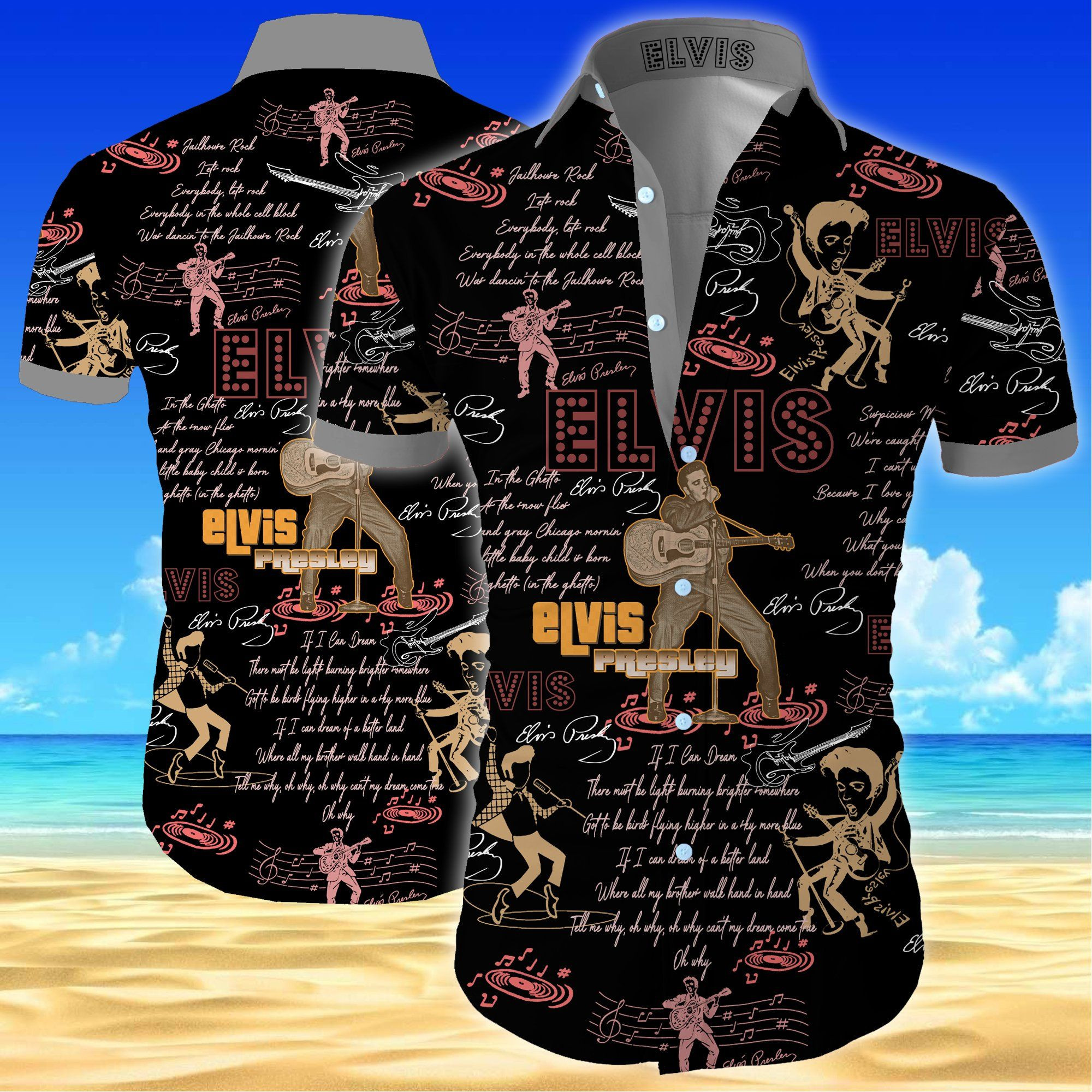 Elvis Presley All Over Printed Hawaiian Shirt Tropical Aloha Button Up