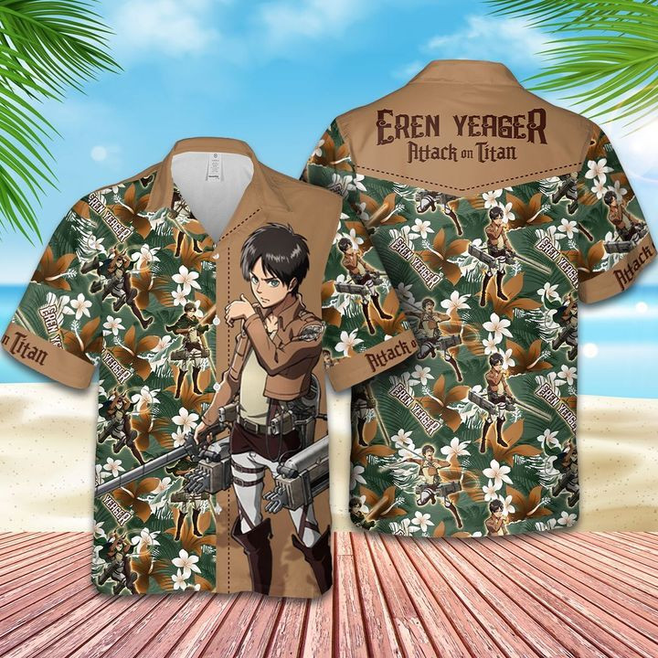 Eren Yeager Attack On Titan Hawaiian Shirt Tropical Aloha Button Up