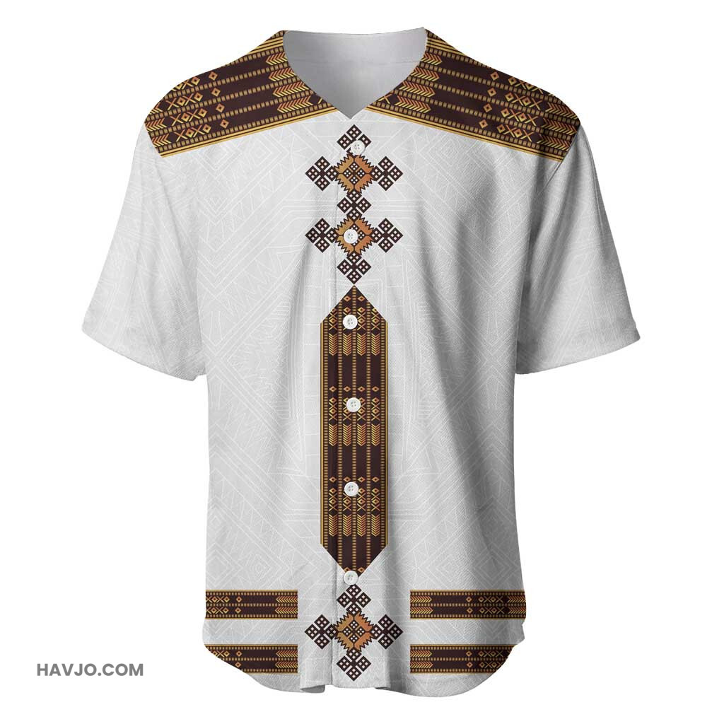 Eritrea Tilet Habesha Style White Baseball Jersey