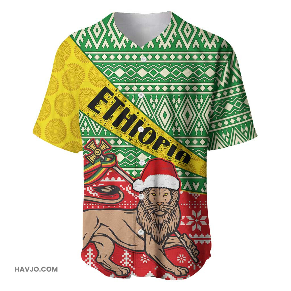 Ethiopia Christmas Melkam Gena with African Pattern Baseball Jersey