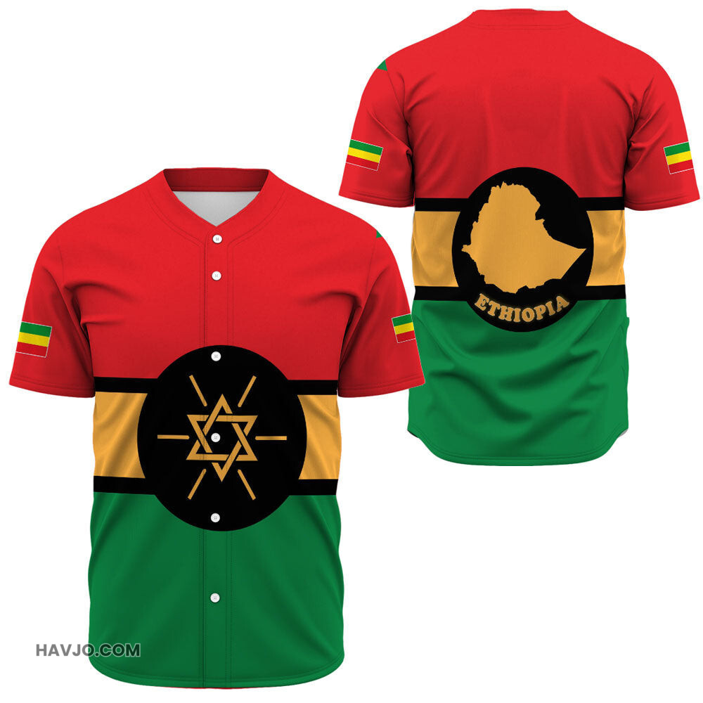 Ethiopia Flag And Map News Baseball Jersey