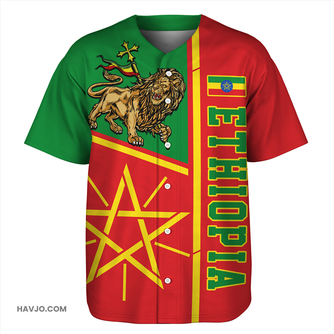 Ethiopia Flag Traditional Half Style Baseball Jersey