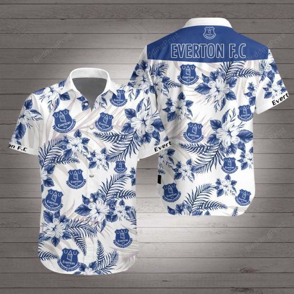 Everton F.c Hawaiian Shirt Tropical Aloha Button Up