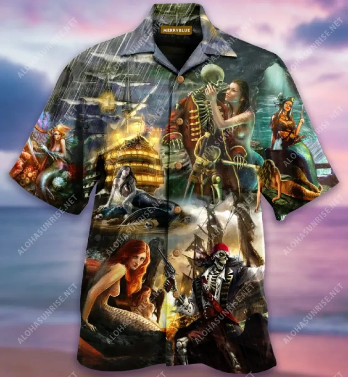 Every Salty Pirate Needs A Beautiful Mermaid Hawaiian Shirt Tropical Aloha Button Up