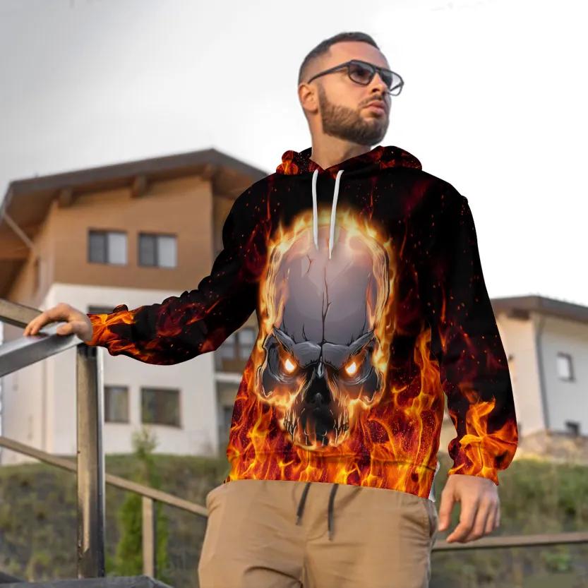 Alternative view of Face To Face With Fire Skull 3D All Over Print Hoodie