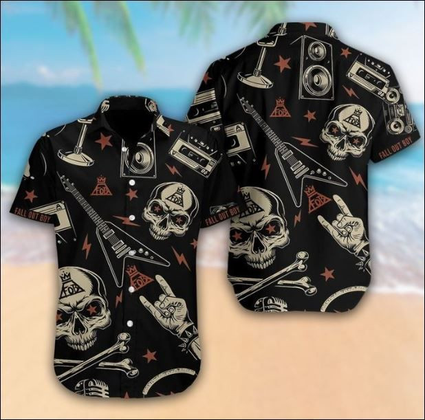 Fall Out Boy Black Skull Hawaiian Shirt Tropical Aloha Button Up