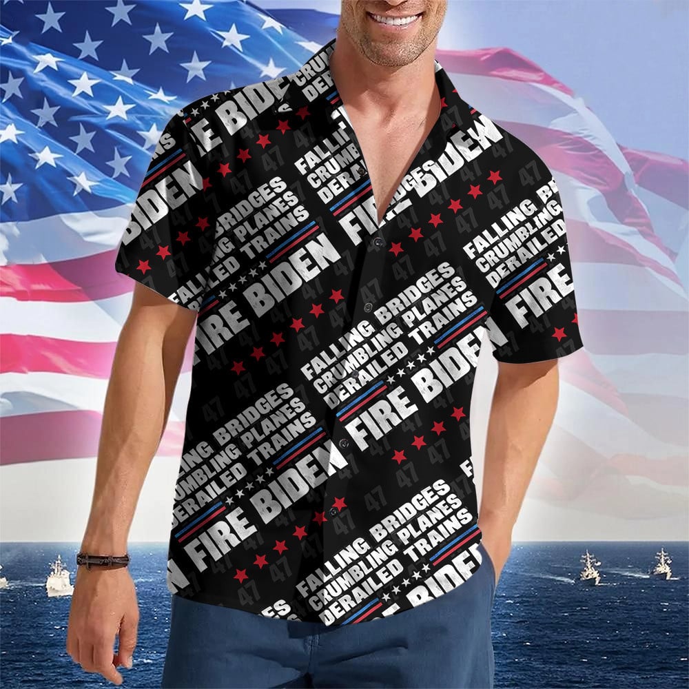 Falling Bridges Crumbling Planes Derailed Trains Fire Biden Hawaiian Shirt FJB Trump 2024 Merch