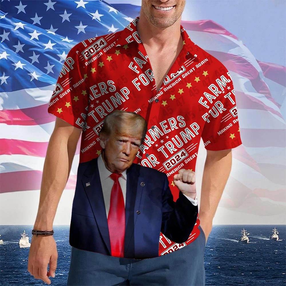 Farmers For Trump 2024 Hawaiian Shirt Making America Great Again Trump Shirt Farmers Gifts