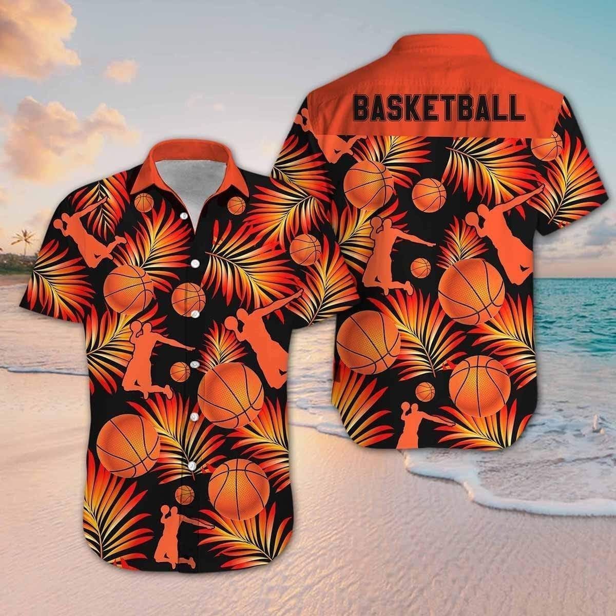 Find Basketball Hawaiian Shirt Tropical Aloha Button Up