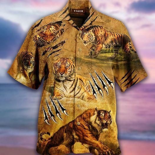 Find Strong Tiger Vintage Hawaiian Shirt Tropical Aloha Button Up