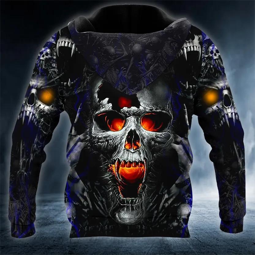 Alternative view of Fire Eyes Vampire Skull 3D All Over Print Hoodie