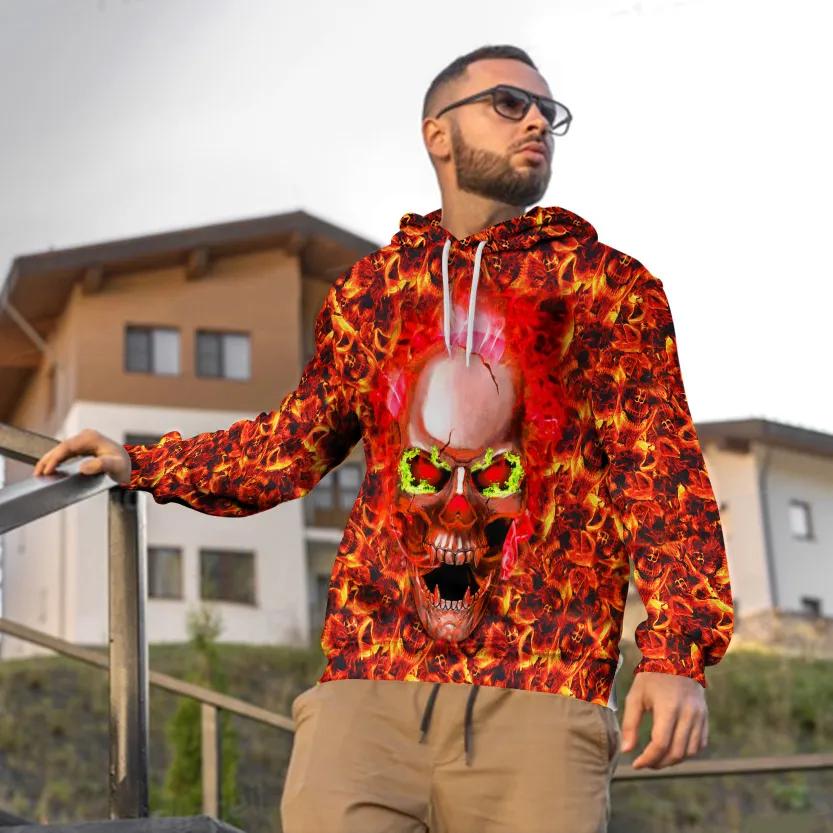 Alternative view of Fire Frenzy Skull 3D All Over Print Hoodie